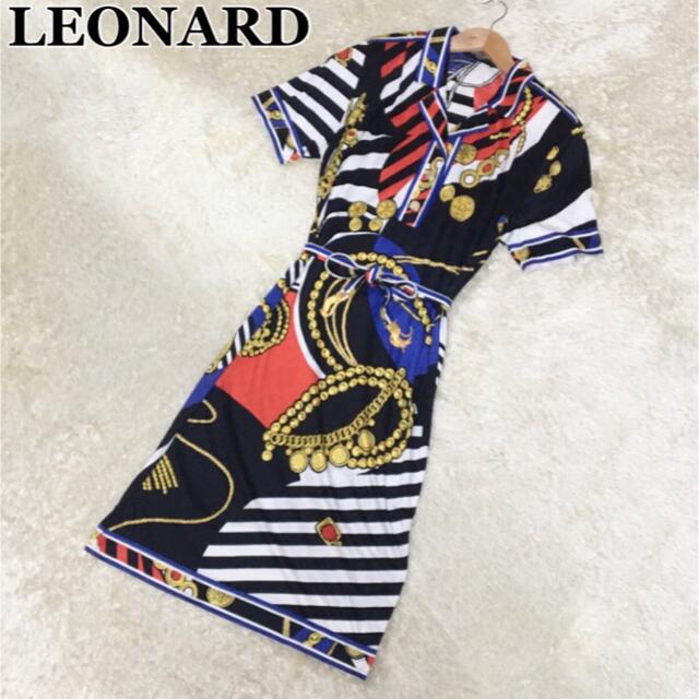 LEONARD(レオナール)の美品✨レオナール  ロングワンピース ジュエリー柄 Lサイズ ウエストベルト付き レディースのワンピース(ロングワンピース/マキシワンピース)の商品写真