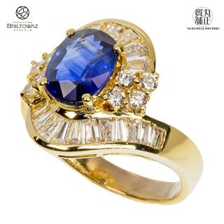 K18 サファイア ダイヤ リング S2.43ct D1.71ct 指輪 イエローゴールド 18号 ダイヤモンド レディース 9月誕生石 ジュエリー USED【中古】【ブリルトワーゼ】【丸正質舗】【質屋】(M210794)(リング(指輪))