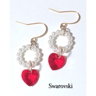 スワロフスキー(SWAROVSKI)のパールサークル×スワロフスキーピアス・イヤリング　★カラーお選び頂けます★(ピアス)