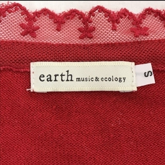 earth music & ecology(アースミュージックアンドエコロジー)のカーディガン earth music&ecology ニット レース レッド レディースのトップス(カーディガン)の商品写真