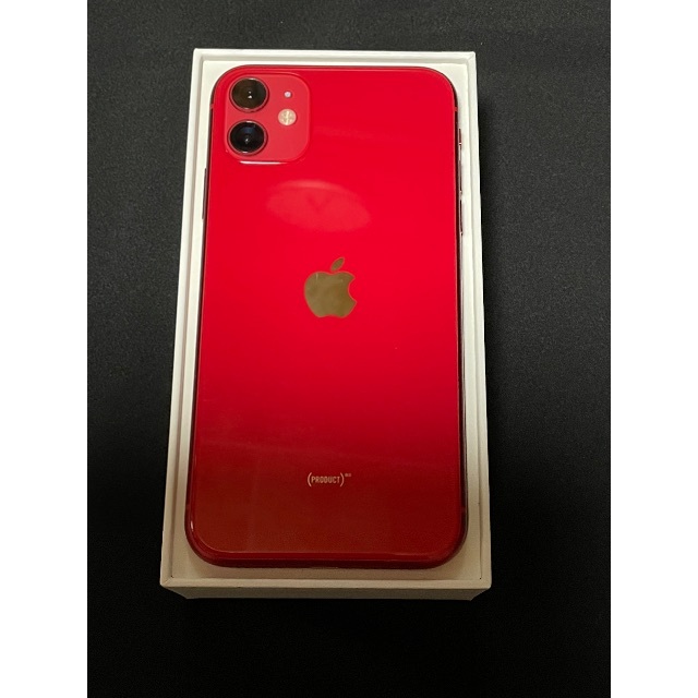 iPhone11 RED SIMフリー 美品 本皮ケース付き-