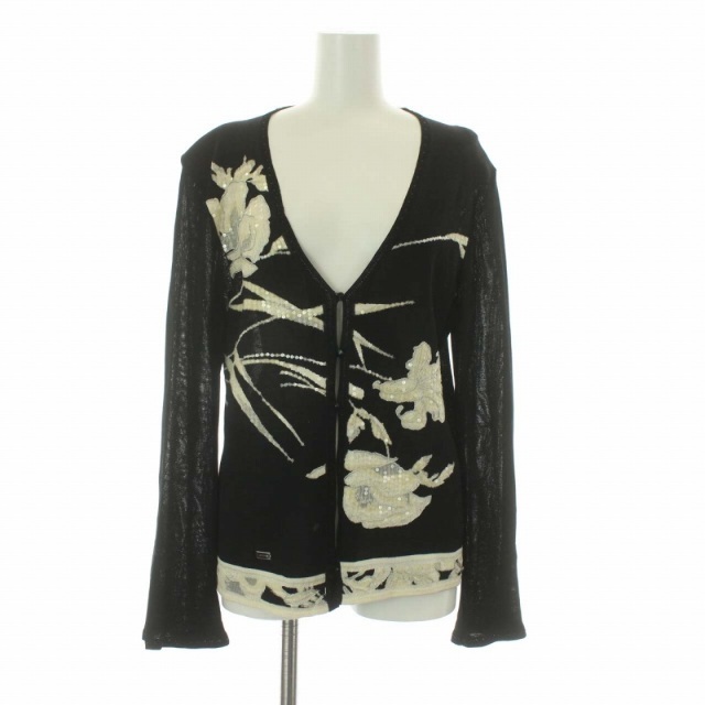 レオナール FASHION カーディガン ニット 花柄 ビーズ 絹 L 黒 ...