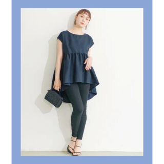 リネンライクギャザーブラウス Navy(シャツ/ブラウス(半袖/袖なし))