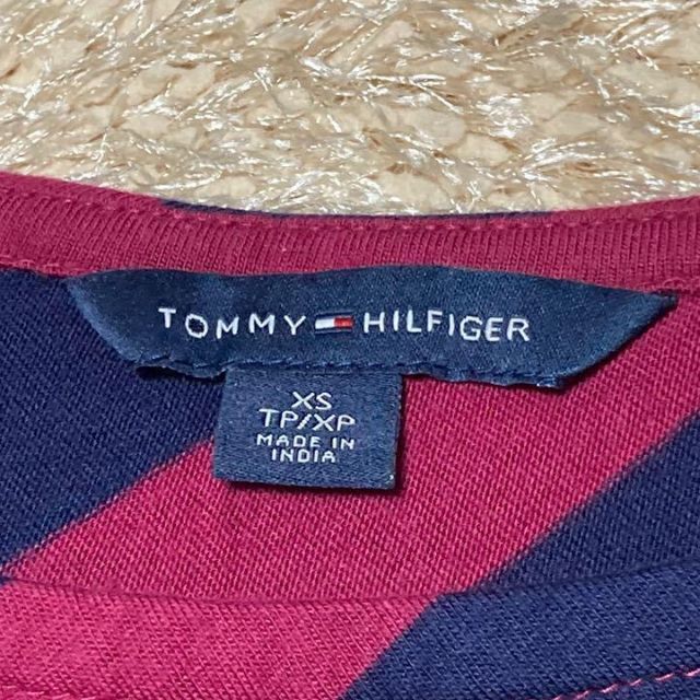 TOMMY HILFIGER(トミーヒルフィガー)の洗える♡トミーヒルフィガー ストレッチ ワンピース 斜めストライプ りぼん レディースのワンピース(ひざ丈ワンピース)の商品写真