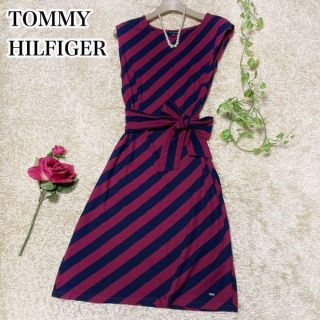 トミーヒルフィガー(TOMMY HILFIGER)の洗える♡トミーヒルフィガー ストレッチ ワンピース 斜めストライプ りぼん(ひざ丈ワンピース)