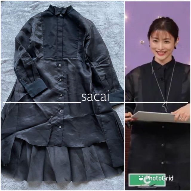 サイズ【美品】石原さとみ着用！sacai オーガンジー バック プリーツ シャツ