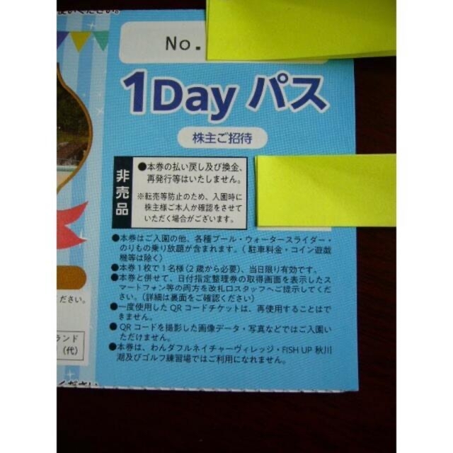 東京都競馬 株主優待 1Dayパス東京サマーランド 株主ご招待券 1枚 チケットの優待券/割引券(その他)の商品写真