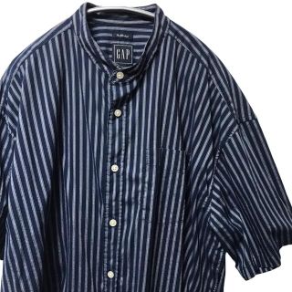 ギャップ(GAP)の【オールド】ギャップ GAP 半袖シャツ ノーカラー ストライプ S ネイビー(シャツ)