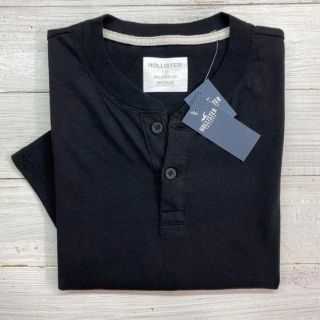 ホリスター(Hollister)の新品【メンズL】★ホリスター★ボタン付き！ヘンリーネック半袖Tシャツ/黒(Tシャツ/カットソー(半袖/袖なし))