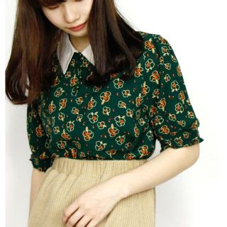 パラビオン(Par Avion)の【美品】ParAvion パラビオン 花柄 ブラウス グリーン(シャツ/ブラウス(半袖/袖なし))