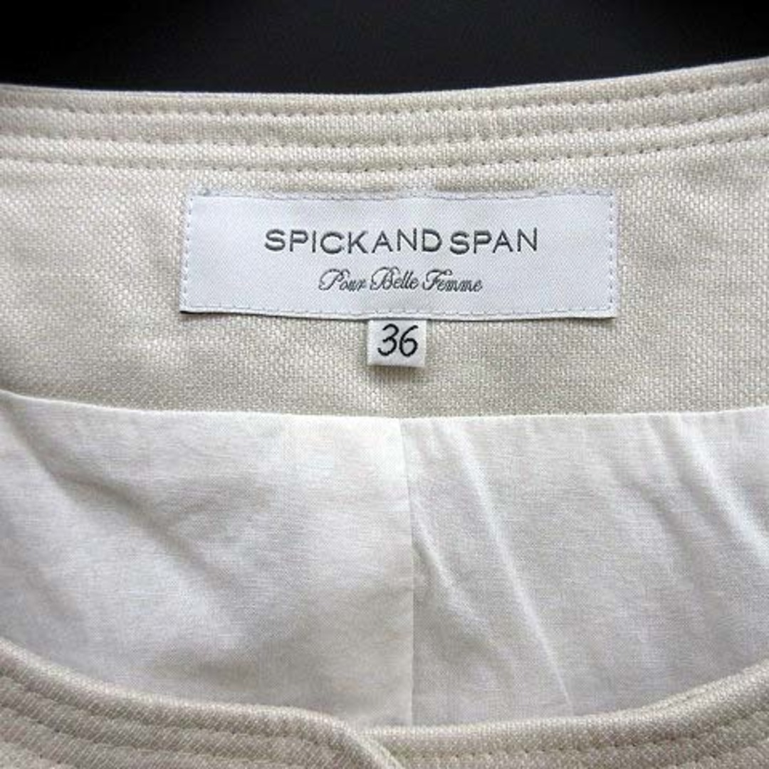 Spick & Span(スピックアンドスパン)のスピック&スパン リネン ノーカラー ジャケット 七分袖 ライトベージュ 36 レディースのジャケット/アウター(その他)の商品写真