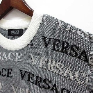 ヴェルサーチ V2 コットン サマーニット ロゴ セーター 半袖 クルー 