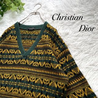 定番人気】クリスチャンディオール☆刺繡ロゴ☆コットンVネックニット