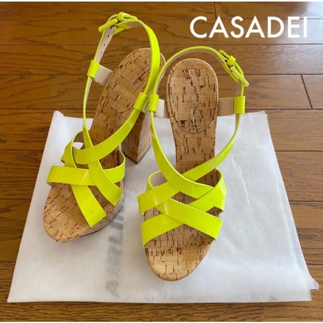 年中無休】 CASADEI サンダル 厚底 36 1/2 イエロー | www