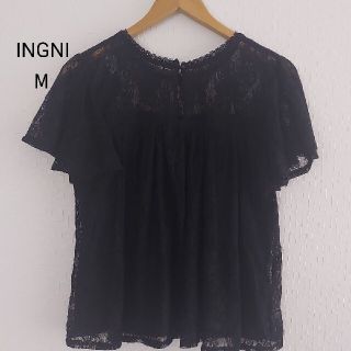 イング(INGNI)の【INGNI 】イング　ブラック　レースプルオーバー　半袖　M　黒(Tシャツ(半袖/袖なし))