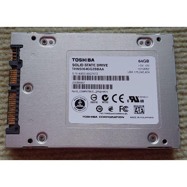 IODATA(アイオーデータ)のSSD 2.5インチ 64GB TOSHIBA THNS064GG2BBAA スマホ/家電/カメラのPC/タブレット(PCパーツ)の商品写真