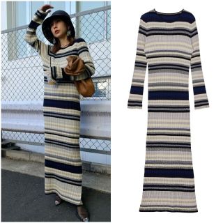 アメリヴィンテージ(Ameri VINTAGE)のAmeriVINTAGE新作完売MULTI BORDER KNIT DRESS(ロングワンピース/マキシワンピース)