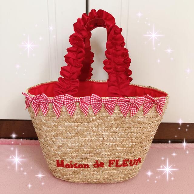 ☆Maison de FLEUR☆ギンガムリボン付き☆フリルハンドルかごバッグ☆