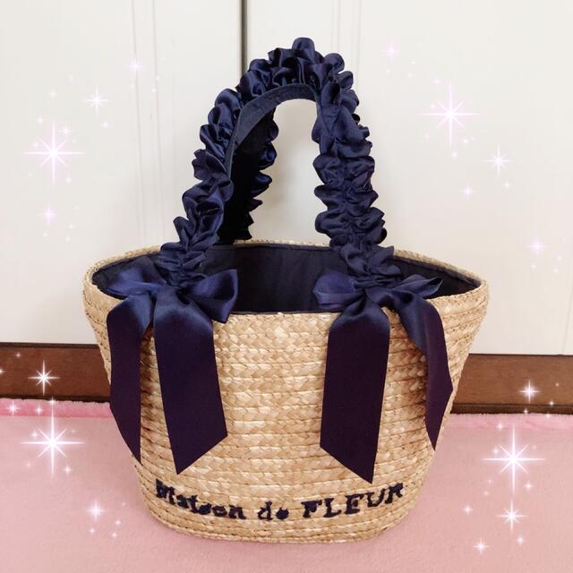 バッグ☆Maison de FLEUR☆大きめリボン付き☆フリルハンドルかごバッグ☆