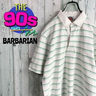Barbarian - バーバリアン☆ラガーシャツ 古着緑ゆるだぼ 90s 刺繍ロゴ 