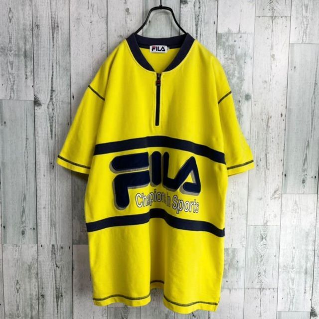 FILA(フィラ)の90's FILA フィラ ビックロゴ刺繍　ハーフジップ　半袖トレーナー メンズのトップス(スウェット)の商品写真