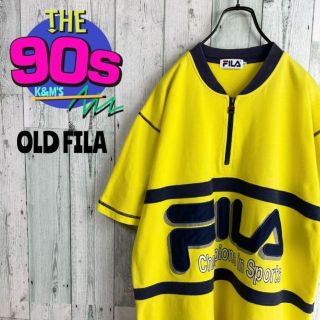 フィラ(FILA)の90's FILA フィラ ビックロゴ刺繍　ハーフジップ　半袖トレーナー(スウェット)