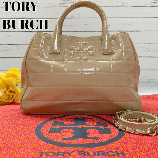 Tory Burch(トリーバーチ)の【良品】トリーバーチ 2way ショルダーバッグ パテントレザー ベージュ レディースのバッグ(ショルダーバッグ)の商品写真