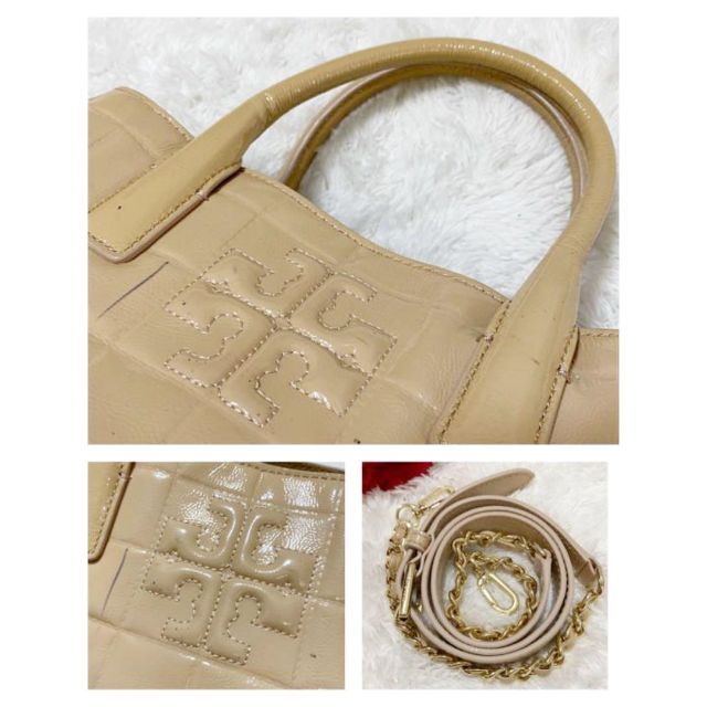 Tory Burch(トリーバーチ)の【良品】トリーバーチ 2way ショルダーバッグ パテントレザー ベージュ レディースのバッグ(ショルダーバッグ)の商品写真