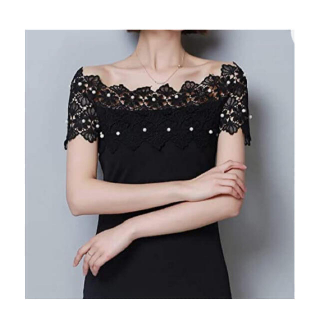 新品☆ オフショルダー レース  ビジュー　カットソー　綺麗❣️ レディースのトップス(カットソー(半袖/袖なし))の商品写真