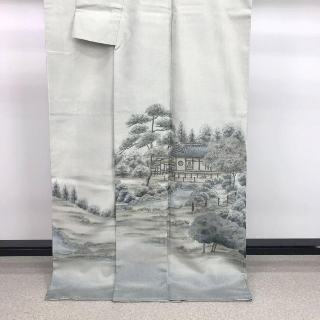 K-2253 縞大島紬 訪問着 作家物 秋篠寺の風景 しつけ糸 ガード加工