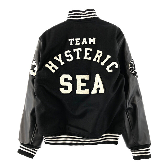 HYSTERIC GLAMOUR ヒステリックグラマー スタジャン × WIND AND SEA ウィンダンシー 21AW WDS-HYS-3-01  TEAM STADIUM JUMPER BLACK レザー切替 スタジアム ジャンパー ブルゾン スタジャン バーシティジャケット【新古品】【未使用】【中古】 