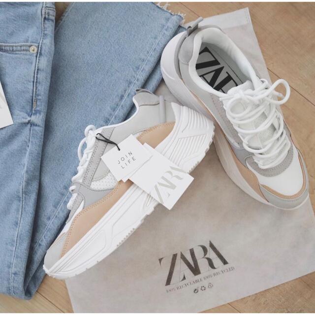 ZARA ザラ　コントラストスニーカー　厚底スニーカー　ダッドスニーカー | フリマアプリ ラクマ