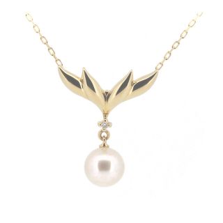 ミキモト(MIKIMOTO)のミキモト パール ダイヤモンド ネックレス 7.6ミリ K18YG(18金 イエローゴールド)(ネックレス)