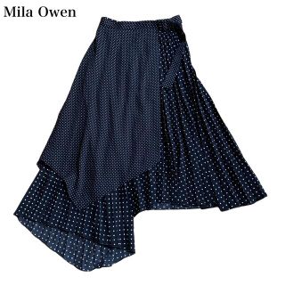 ミラオーウェン(Mila Owen)のミラオーウェン 2way アシンメトリー ロングプリーツスカート ドット 黒 M(ロングスカート)