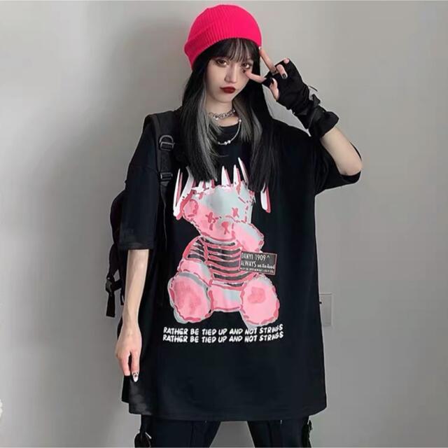 大人気 病みかわ 熊 ビッグシルエット Tシャツ 原宿 韓国 メンズ レディース メンズのトップス(Tシャツ/カットソー(半袖/袖なし))の商品写真