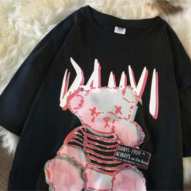 大人気 病みかわ 熊 ビッグシルエット Tシャツ 原宿 韓国 メンズ レディース メンズのトップス(Tシャツ/カットソー(半袖/袖なし))の商品写真