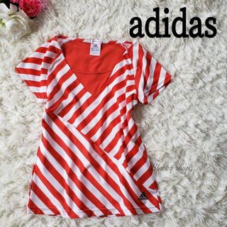 アディダス(adidas)のadidas ストライプT 赤 白  スポーツ Vネック Tシャツ(Tシャツ(半袖/袖なし))