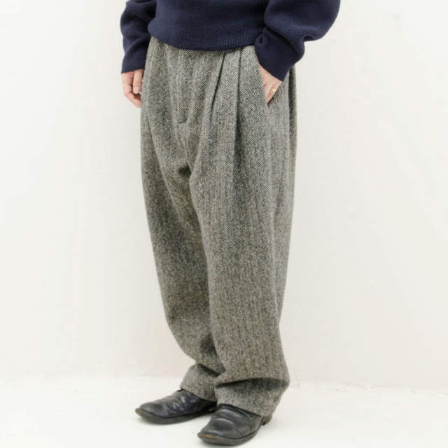 HED MAYNER ヘドメイナー 21AW 6 PLEAT PANT ヘリンボーン6プリーツパンツ P40_GRY/HRB XS GREY  HERRINGBONE ツイード ワイド テーパード ボトムス【新古品】【中古】【HED MAYNER】