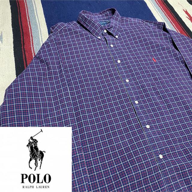 POLO RALPH LAUREN(ポロラルフローレン)の90s 古着 ポロ ラルフローレン チェックシャツ 刺繍ロゴ ビッグシルエット メンズのトップス(シャツ)の商品写真