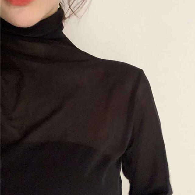 シースルーインナー　トップス　黒　韓国ファッション　透け感　ブラック　2022 レディースのトップス(シャツ/ブラウス(長袖/七分))の商品写真
