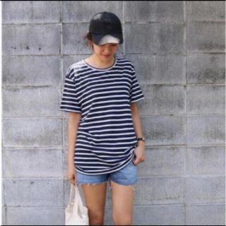 トゥデイフル(TODAYFUL)のTODAYFUL ラフボーダーTシャツ ビッグT ゆったり 半袖 ネイビー 春夏(Tシャツ(半袖/袖なし))