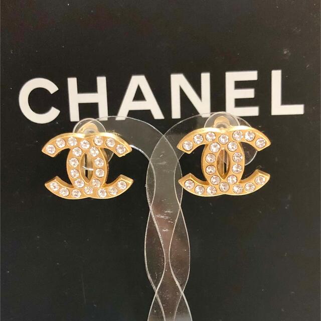 CHANEL ラインストーン ココマーク イアリング ゴールド