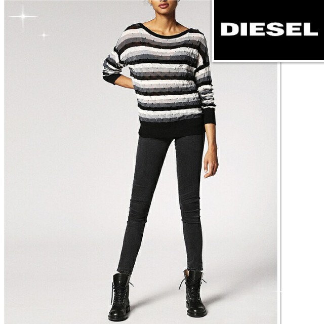 DIESEL ディーゼル マルチボーダー 変形 トゲトゲ ニット ブラックニット/セーター