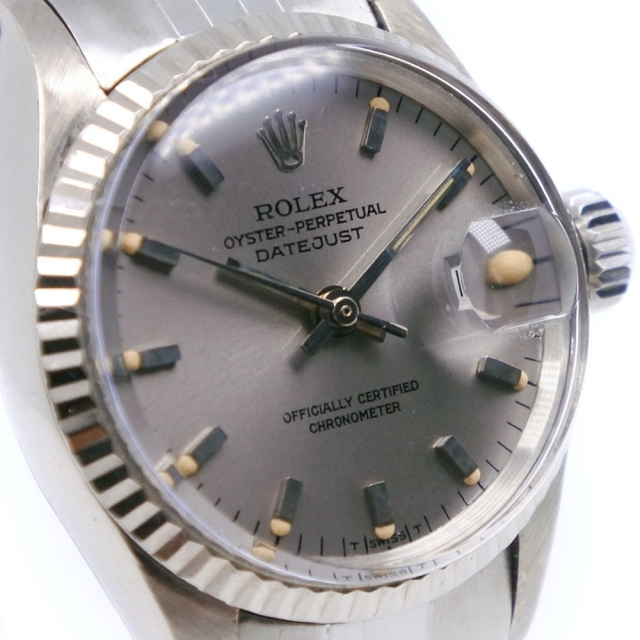 【ROLEX】ロレックス デイトジャスト オイスターパーペチュアル cal.1161 アンティーク  6517/9 K18ホワイトゴールド×ステンレススチール 自動巻き アナログ表示 レディース グレー文字盤 腕時計