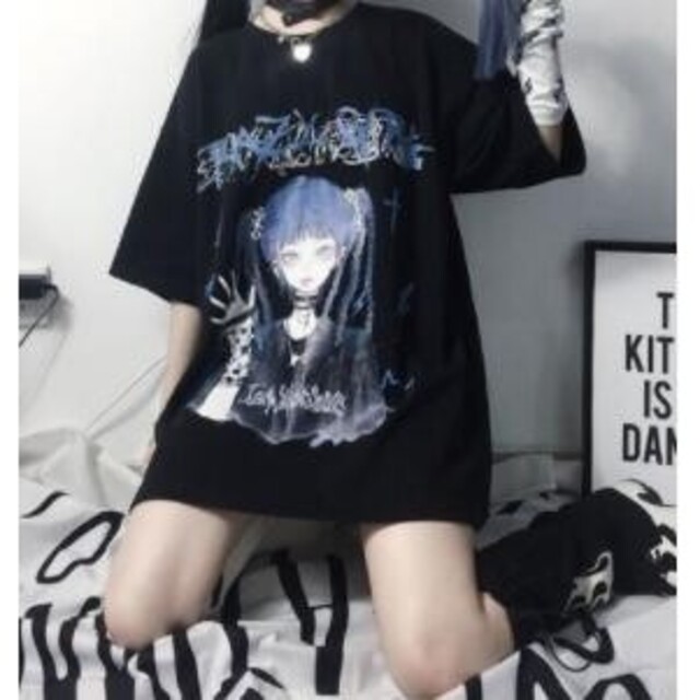 病みかわ ゴスロリ Tシャツ カットソー 原宿 闇 ブラック Lサイズ 01 レディースのトップス(Tシャツ(半袖/袖なし))の商品写真