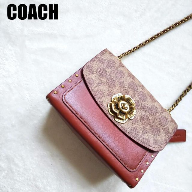 極美品】COACH コーチ チェーンショルダーバッグ レザー PVC