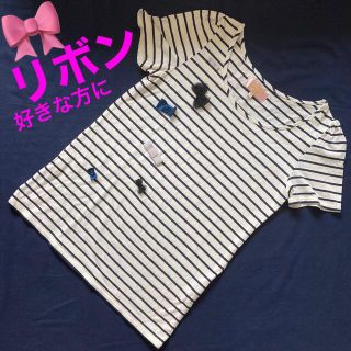 クチュールブローチ(Couture Brooch)のボーダー　リボン　半袖カットソー　Tシャツ　minimumミニマム　レディース(カットソー(半袖/袖なし))