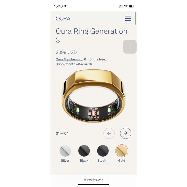 Oura Ring gen3 Gold US10