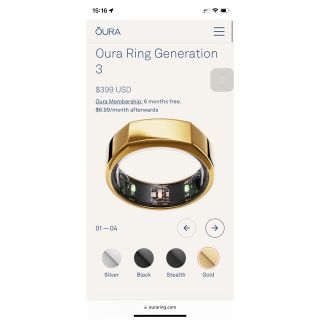 Oura Ring gen3 Gold US10(リング(指輪))