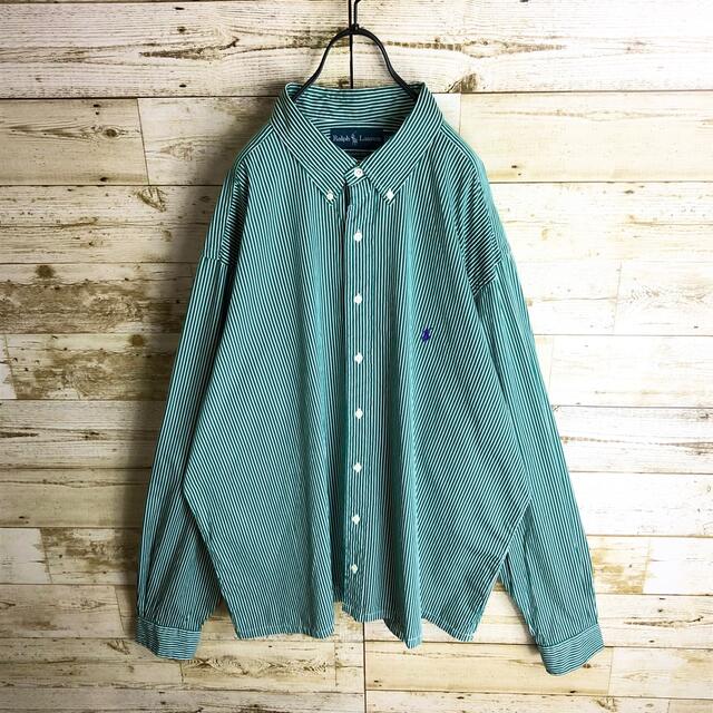 RALPH LAUREN ラルフローレン 緑 ストライプ シャツ 希少カラー RALPH LAUREN ラルフローレン 緑 ストライプ シャツ 希少カラー